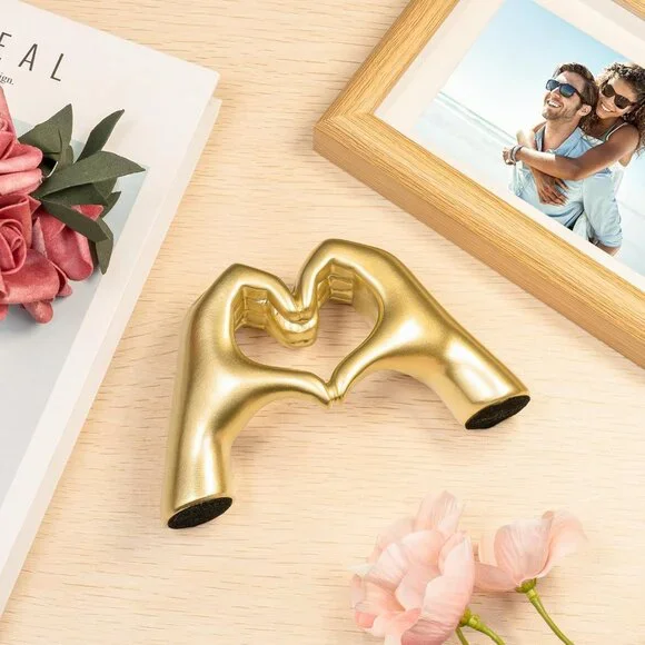 Gold Decor Living Room Small Shelf Decor Aesthetic Heart Hands Sculpture - Picture 2 of 7